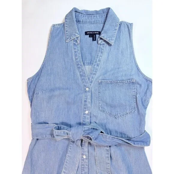 Veronica Beard NWOT Women 10 Edwina Sleeveless Midi Shirtdress Iceberg Denim - Picture 11 of 13